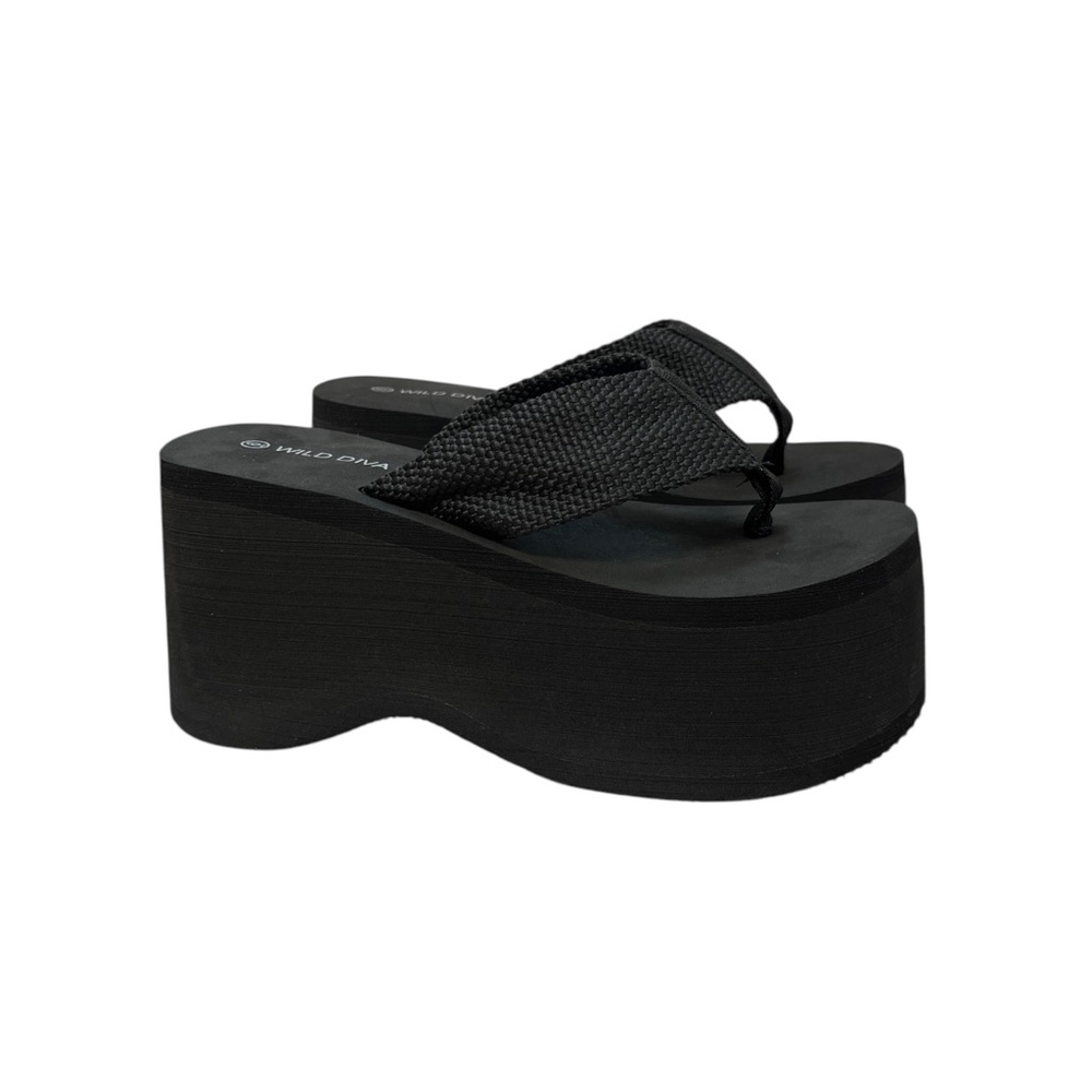 Wild Diva Women's Chunky Black Platform Sandals Felda-01 - Picture 2 of 5